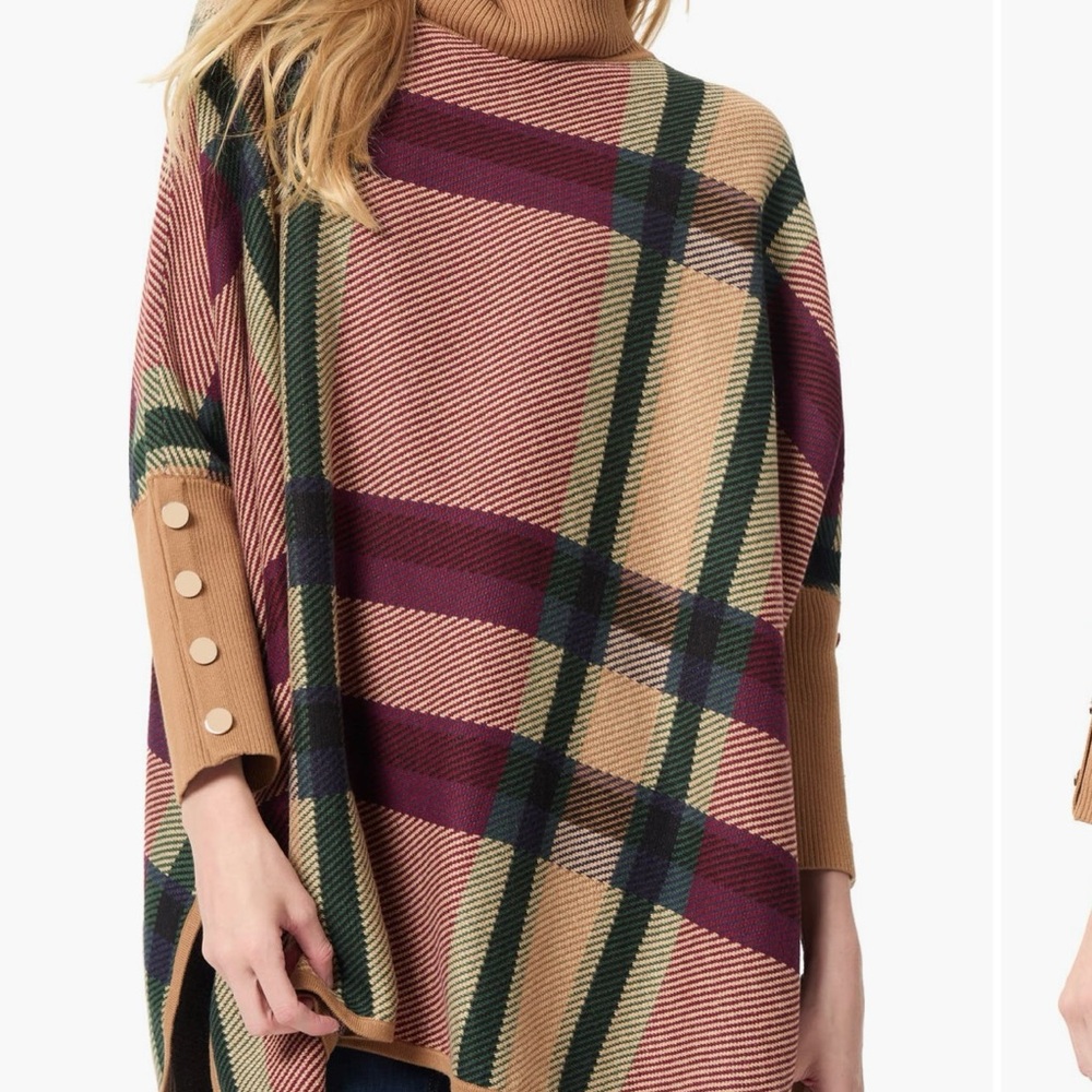 Jones New York Multicolor Plaid Poncho